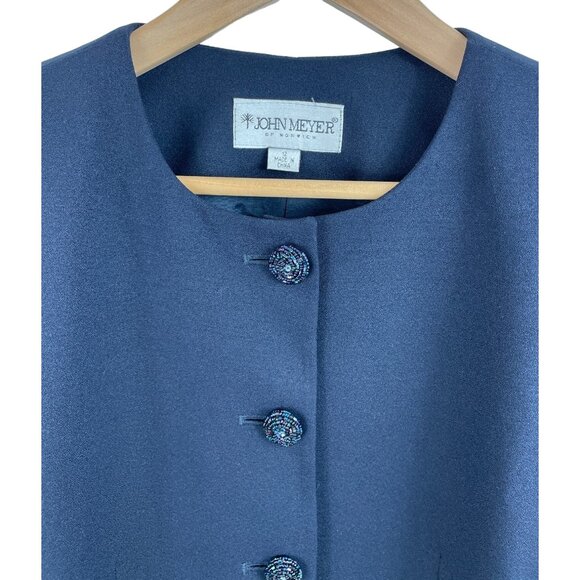 John Meyer Norwich Womens Size 12 Blue Vintage Lined Beaded Shoulder Pads Blazer - Picture 3 of 11